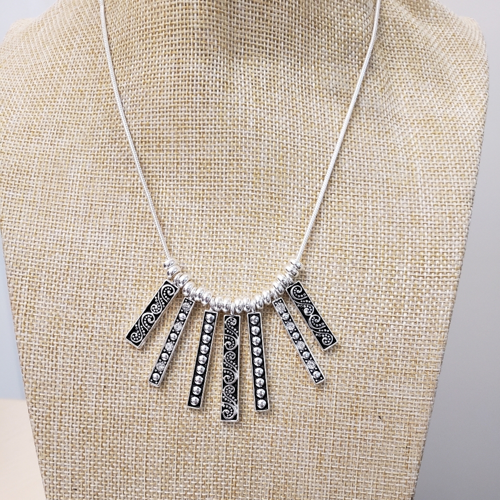 Belk Necklace earring set, sensitive skin, silver tone black textured bar dangle - Picture 7 of 10